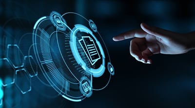 Hand reaching out for digital document